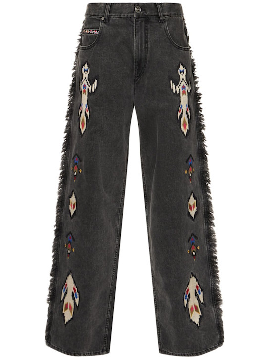 Marant Etoile: Jeans a gamba larga Maella in denim ricamato - Grigio Scuro - women_0 | Luisa Via Roma