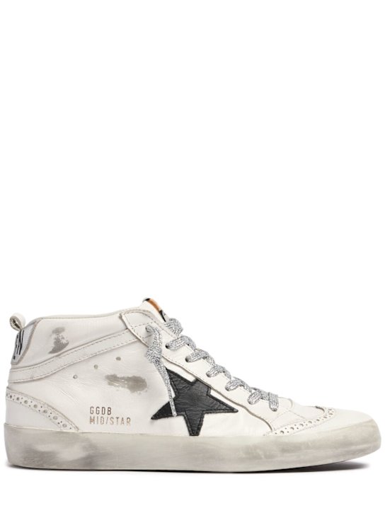 Golden Goose: Sneakers Mid Star de piel 20mm - Blanco/Negro - women_0 | Luisa Via Roma