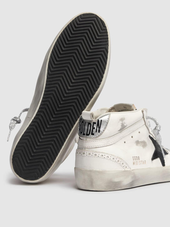 Golden Goose: 20毫米Mid Star皮革运动鞋 - 白色/黑色 - women_5 | Luisa Via Roma