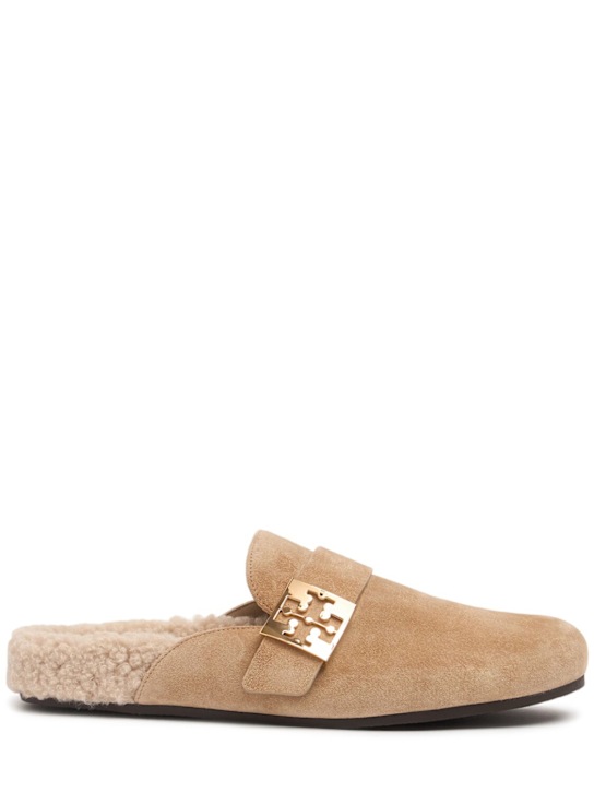 Tory Burch: 15mm Mellow suede & shearling mules - women_0 | Luisa Via Roma
