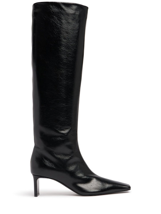 Khaite: 55mm Ona glazed leather knee-high boots - Black - women_0 | Luisa Via Roma