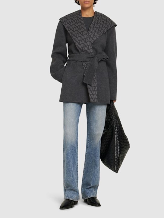 Valentino: Iconographe wool blend short coat w/belt - women_1 | Luisa Via Roma