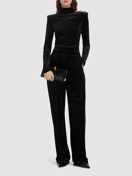 Balmain: High waist pleated velvet loose pants - women_1 | Luisa Via Roma