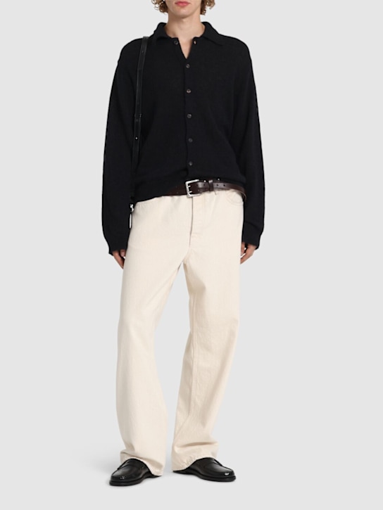 Our Legacy: Evening long-sleeve knit polo cardigan - Black - men_1 | Luisa Via Roma