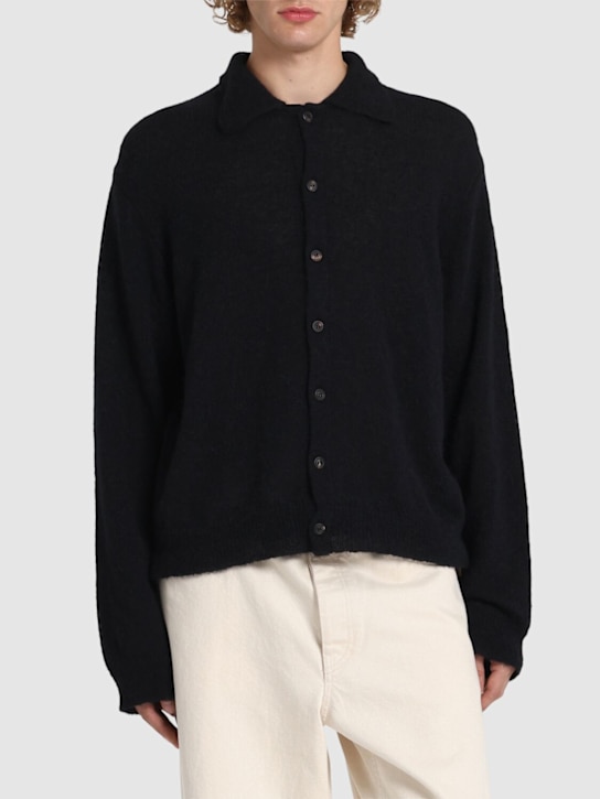 Our Legacy: Evening long-sleeve knit polo cardigan - Black - men_2 | Luisa Via Roma