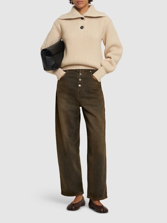 MM6 Maison Margiela: Washed high rise cropped cotton jeans - women_1 | Luisa Via Roma