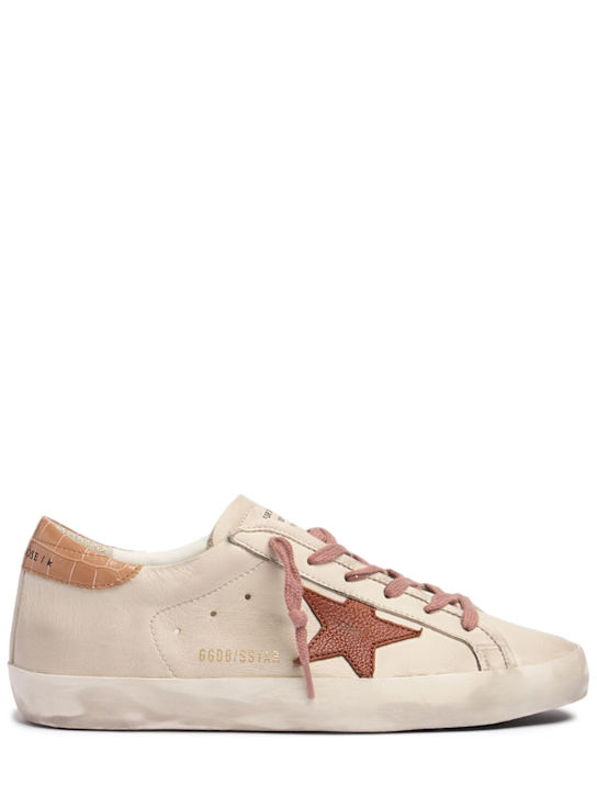 Golden Goose: 20mm Super-Star leather sneakers - Talco/Brown - women_0 | Luisa Via Roma