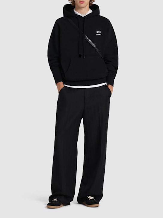 AMI Paris: Logo print boxy cotton blend hoodie - men_1 | Luisa Via Roma