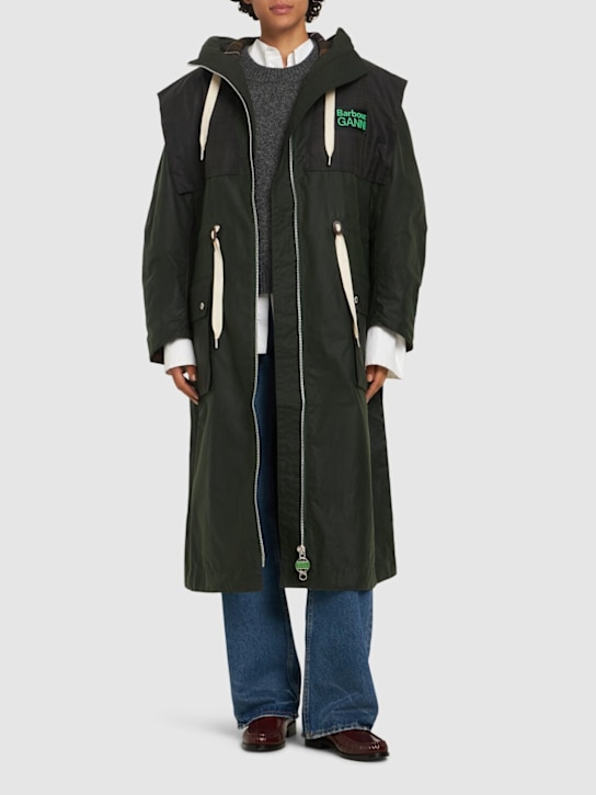 BARBOUR: Parka cerato Barbour x Ganni con cappuccio - women_1 | Luisa Via Roma