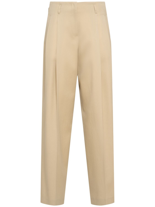 Golden Goose: Golden wool wide leg pants - Sand - women_0 | Luisa Via Roma