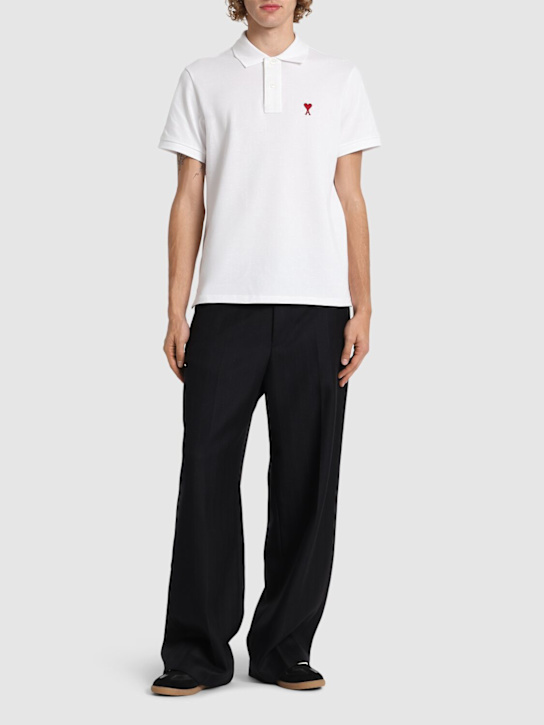 AMI Paris: Logo organic cotton piqué polo - White - men_1 | Luisa Via Roma