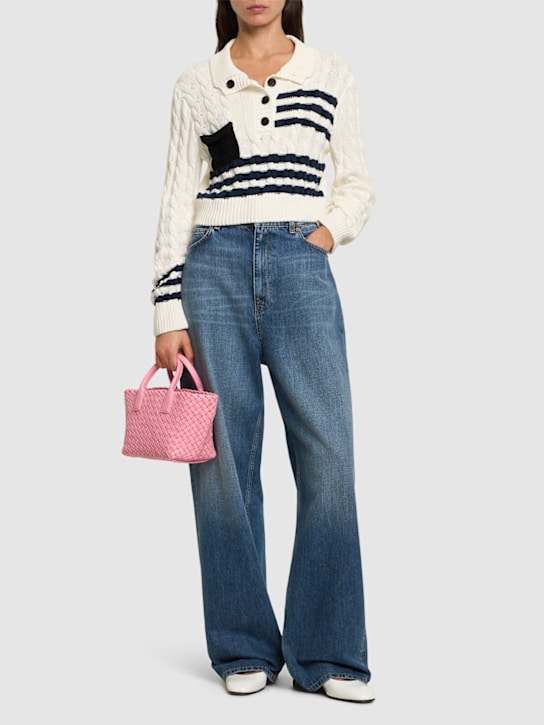 MSGM: Polo cropped in maglia a trecce - women_1 | Luisa Via Roma