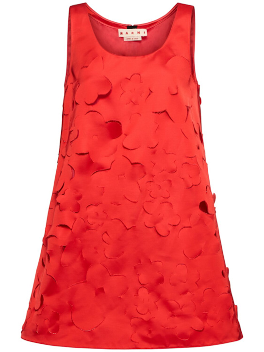 Embroidered duchesse cut out mini dress - Thumbnail 1