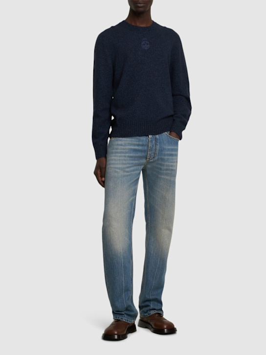 McQueen: Suéter de punto de mezcla de lana - Navy/Indigo - men_1 | Luisa Via Roma