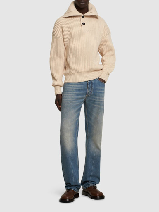 McQueen: Wool & cashmere polo sweater - Ivory - men_1 | Luisa Via Roma