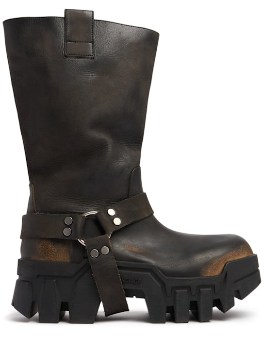 Balenciaga: Bulldozer leather harness boots - Washed Black - men_0 | Luisa Via Roma