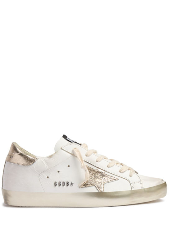 Golden Goose: 20毫米Super-Star皮革运动鞋 - 白色/金色 - women_0 | Luisa Via Roma