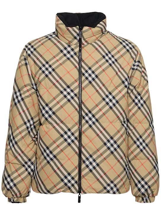 Burberry: Karierte Daunenjacke aus Nylon mit Kapuze - men_0 | Luisa Via Roma