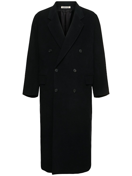 Auralee: Super fine wool mosser chesterfield coat - Black - men_0 | Luisa Via Roma