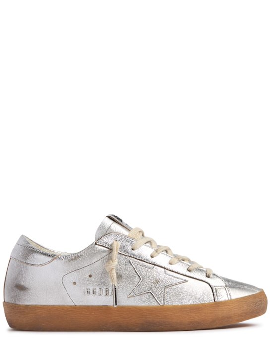 Golden Goose: Sneakers Super-Star de piel 20mm - Plata - women_0 | Luisa Via Roma