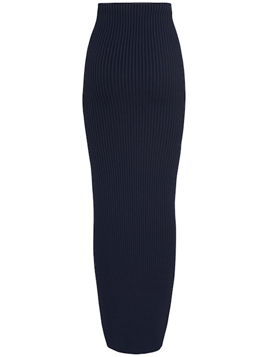 Max Mara: Aprile粘胶纤维弹力绉纱罗纹半身裙 - 深蓝色 - women_3 | Luisa Via Roma