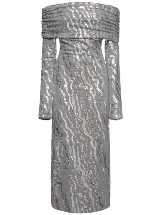 Rotate: Sequined off-the-shoulder midi dress - Grey/Silver - women_0 | Luisa Via Roma