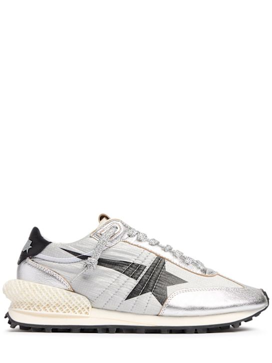 Golden Goose: Running Marathon nylon blend sneakers - Silver/Black - women_0 | Luisa Via Roma