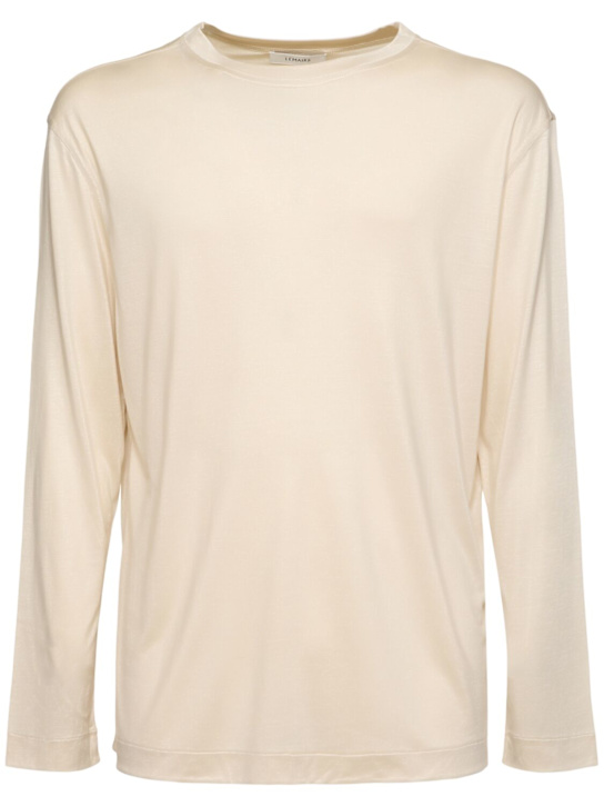 Lemaire: Heavy silk jersey l/s t-shirt - men_0 | Luisa Via Roma