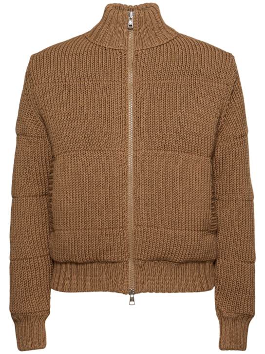 Moncler: Tricot virgin wool blend zip-up cardigan - men_0 | Luisa Via Roma