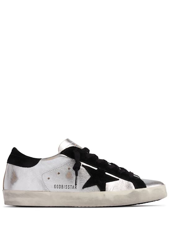 Golden Goose: 20mm Super-Star metallic leather sneaker - Silver/Black - women_0 | Luisa Via Roma