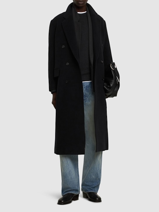 Auralee: Super fine wool mosser chesterfield coat - Black - men_1 | Luisa Via Roma