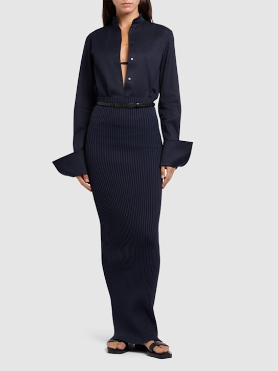 Max Mara: Aprile粘胶纤维弹力绉纱罗纹半身裙 - 深蓝色 - women_1 | Luisa Via Roma