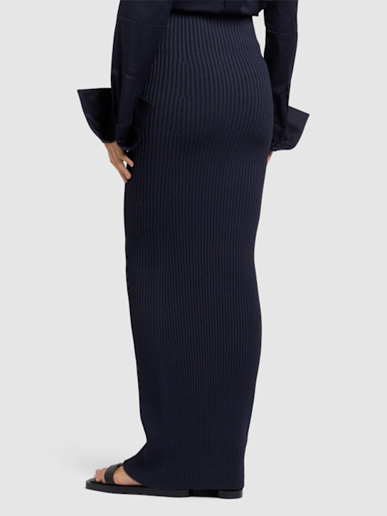 Max Mara: Aprile粘胶纤维弹力绉纱罗纹半身裙 - 深蓝色 - women_2 | Luisa Via Roma