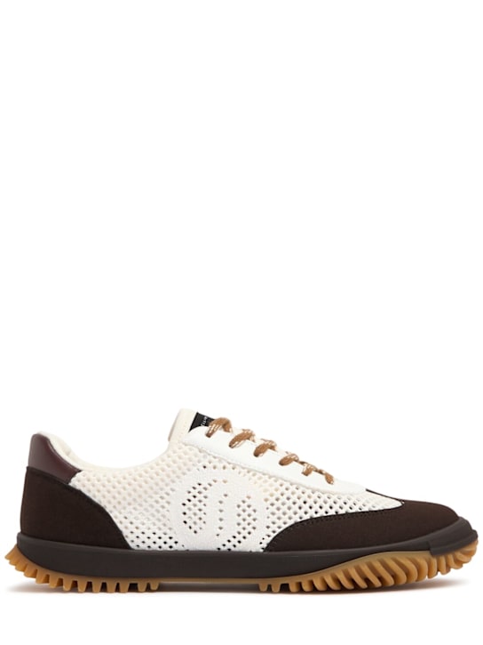 Stella McCartney: S-Wave synthetic & mesh sneakers - Ecru/Brown - women_0 | Luisa Via Roma