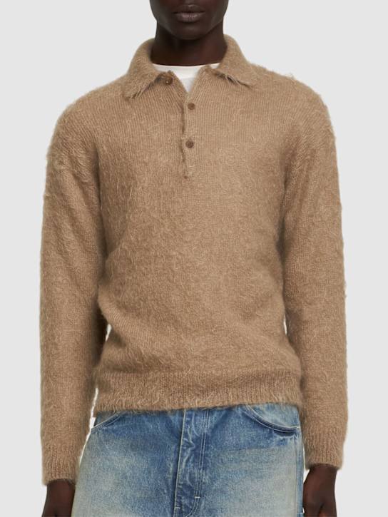 Auralee: Brushed super kid mohair blend knit polo - Gray Beige - men_2 | Luisa Via Roma
