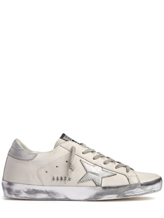 Golden Goose: 20mm Super-Star leather sneakers - White/Silver - women_0 | Luisa Via Roma