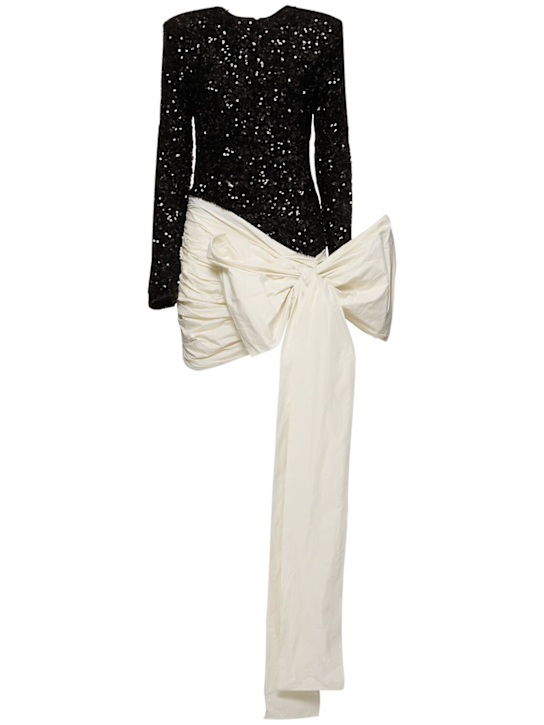 Rotate: Vestito con paillettes e fiocco - Nero/Bianco - women_0 | Luisa Via Roma