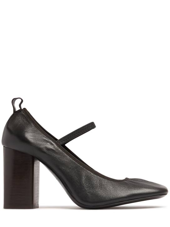 Lemaire: 85mm Square leather ballerina pumps - Dark Brown - women_0 | Luisa Via Roma