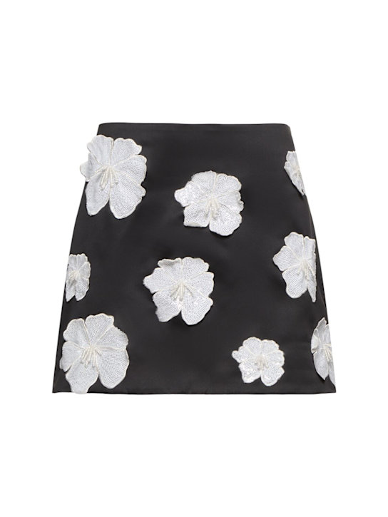 Rotate: Minigonna in raso con fiori - Nero/Bianco - women_0 | Luisa Via Roma