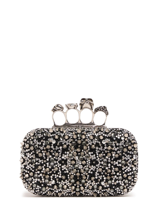 McQueen: Skull Four Ring embellished clutch - Black - women_0 | Luisa Via Roma