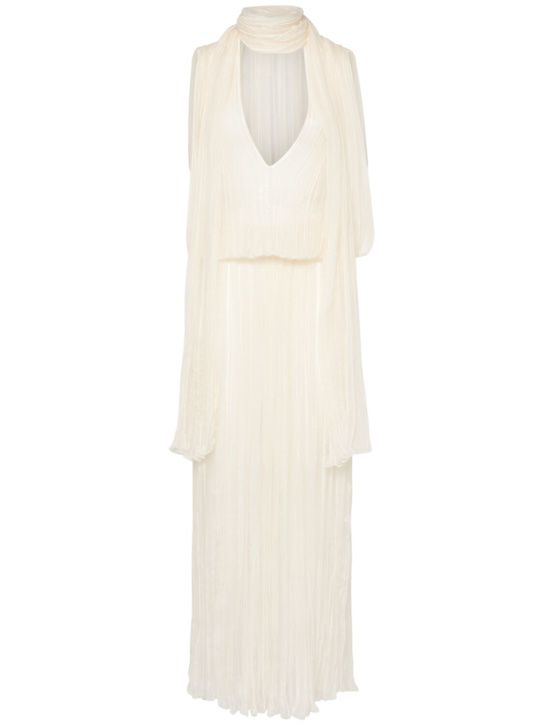 Blumarine: Pleated silk chiffon scarf dress - Ivory - women_0 | Luisa Via Roma