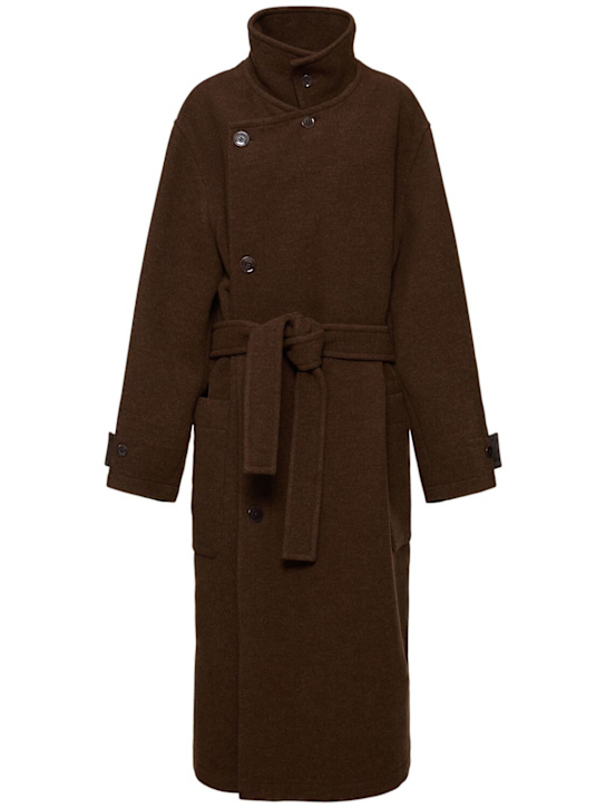 Lemaire: Belted double wool long coat - women_0 | Luisa Via Roma