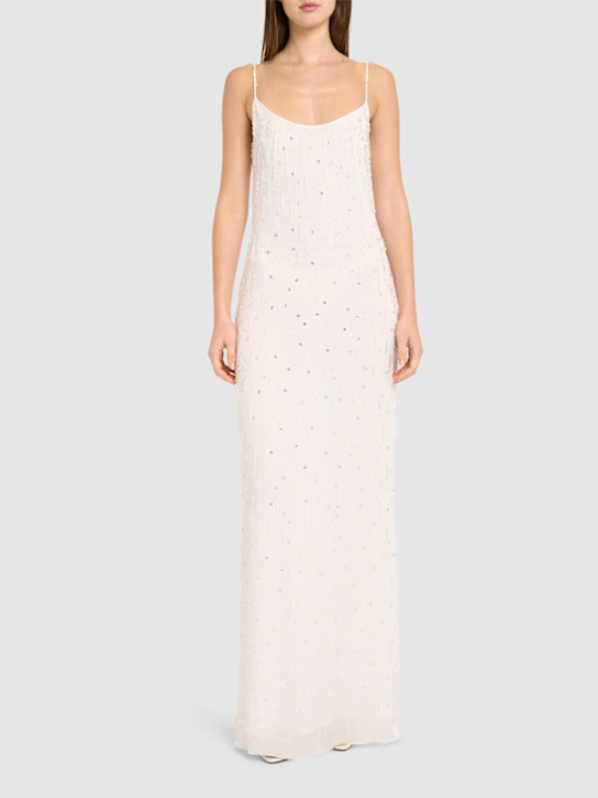 Embroidered viscose georgette long dress - Thumbnail 2