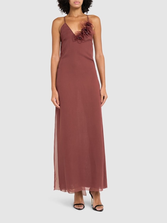 Georgette long dress w/ flowers - Thumbnail 2