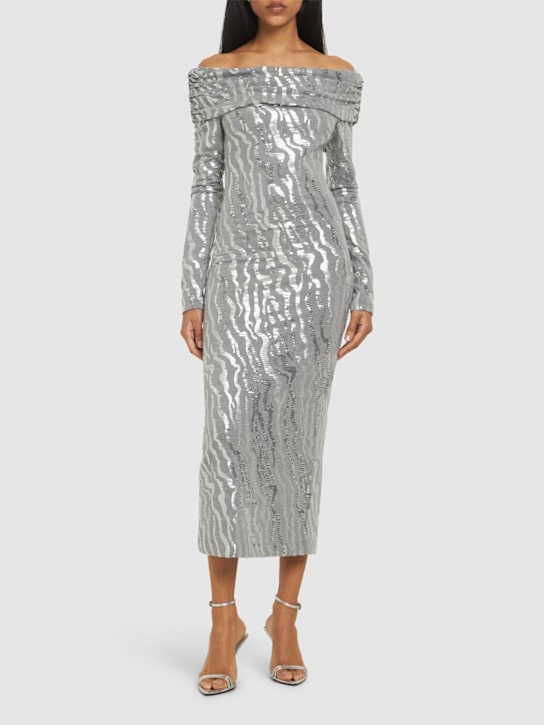 Rotate: Sequined off-the-shoulder midi dress - Grey/Silver - women_1 | Luisa Via Roma
