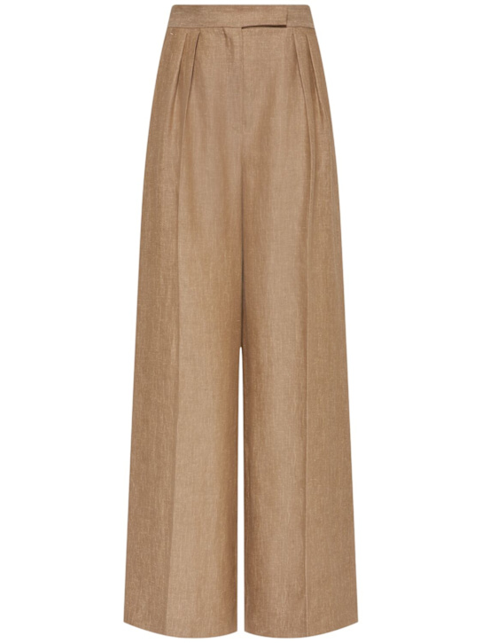 Max Mara: Rauche linen wide pants - women_0 | Luisa Via Roma