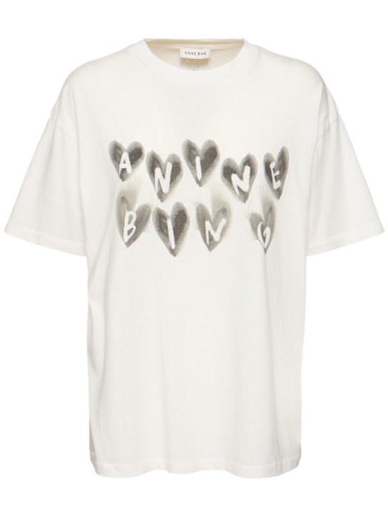 ANINE BING: Cade hearts logo cotton t-shirt - women_0 | Luisa Via Roma