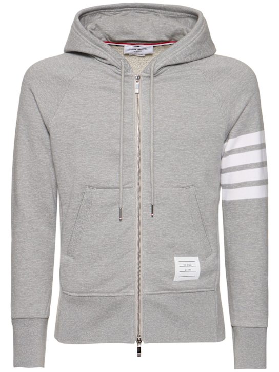 Thom Browne: Zip-up stripes cotton sweatshirt hoodie - men_0 | Luisa Via Roma