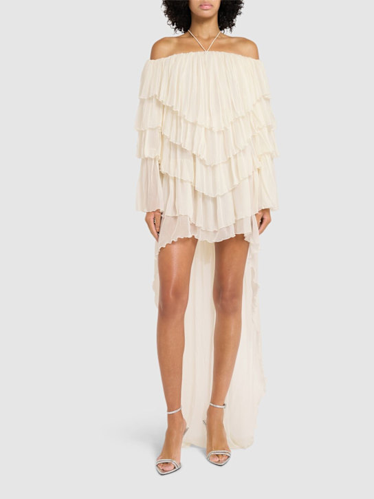 Draped silk crepe dress w/ train - Thumbnail 2