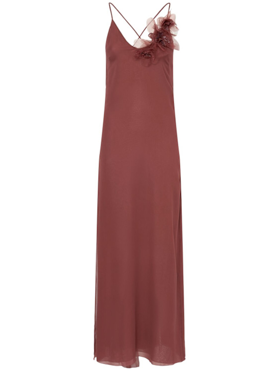 Georgette long dress w/ flowers - Thumbnail 1